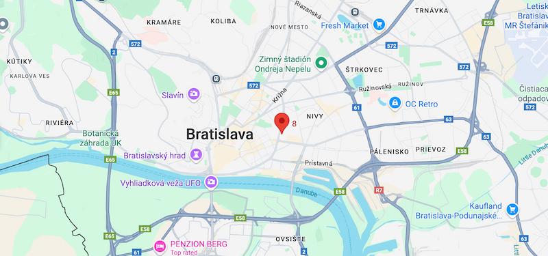 Карта расположения офиса Vazirlo в Братиславе по адресу Karadžičova 8